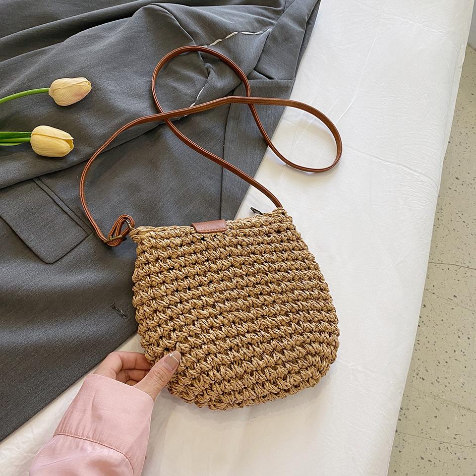 Summer Straw Bag For Women Fashion Semicircle Crossbody Bags Rattan Handmade Messenger Handbag Travel Beach Bags Tote