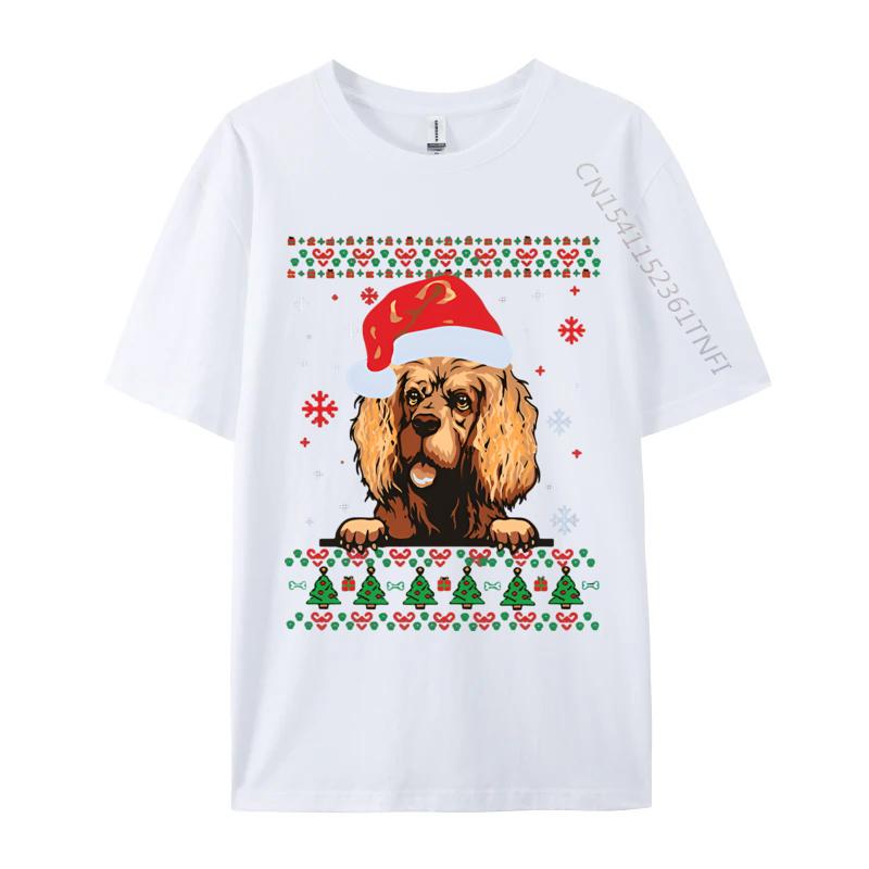Wholesale American Cocker Spaniel Christmas Sa Tshirt Personalized Top Tshirts Cotton Blue And White Graphic T Shirts