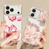 Pink Peony Floral Pattern Case For iPhone 17 Pro Max Plating Lens Frame Clear Soft Cover For iPhone 16 15 14 13 Pro Max 11 16E 17E