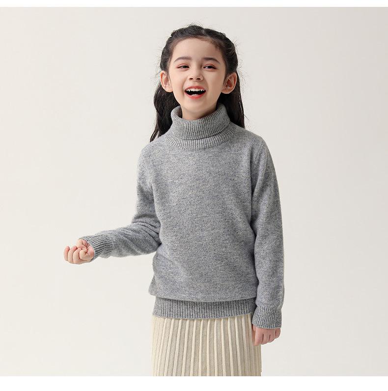 Children's 100% Pure Wool High Turtleneck Sweater - Autumn & Winter Pullover for Boys and Girls