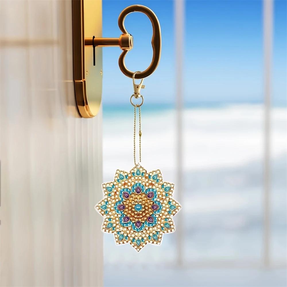 6Pcs/SetDIY Diamond Painting Keychain - Animal, Mandala Pattern, DIY Decoration, Diamond Kit Craft Supplies,