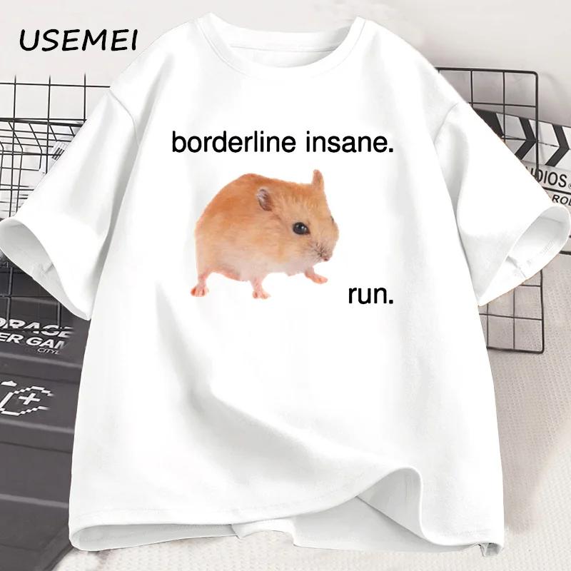 

Funny Hamster Meme T Shirt Borderline Insane Run Animal Graphic Tee Humorous Adult Tshirt Short Sleeve Tees Male Clothing S