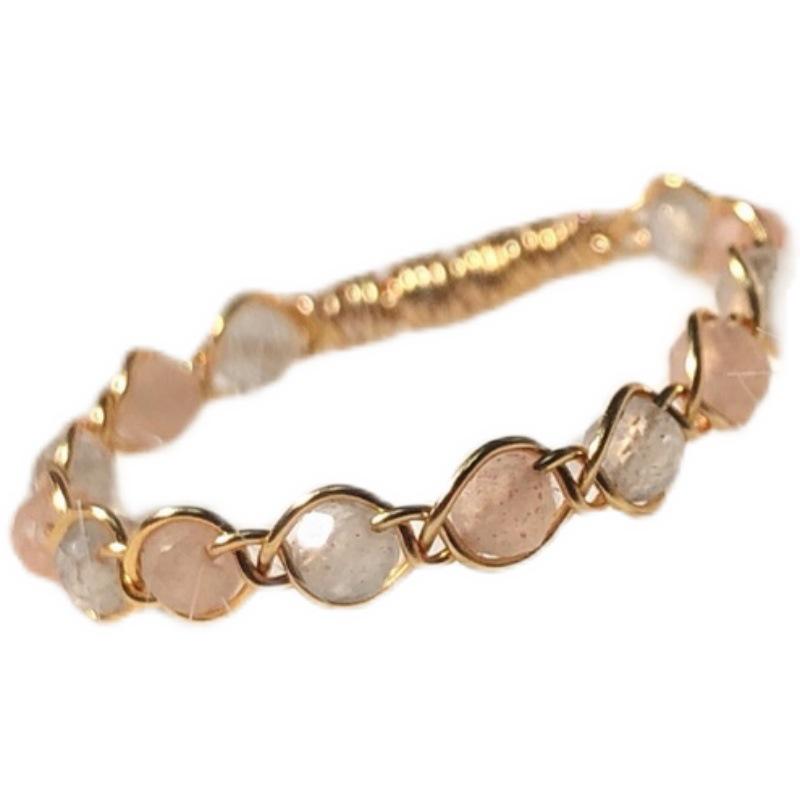 Natural Sunstone & Moonstone Woven Women's Ring, 14k Gold Filled