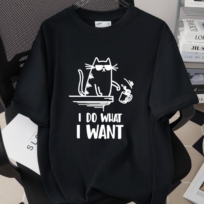 Interesting Cartoon Cat Short Sleeved T-shirt Neutral Casual Versatile Top Cute Cartoon Cat Daily Commuting Casual Home Clothes