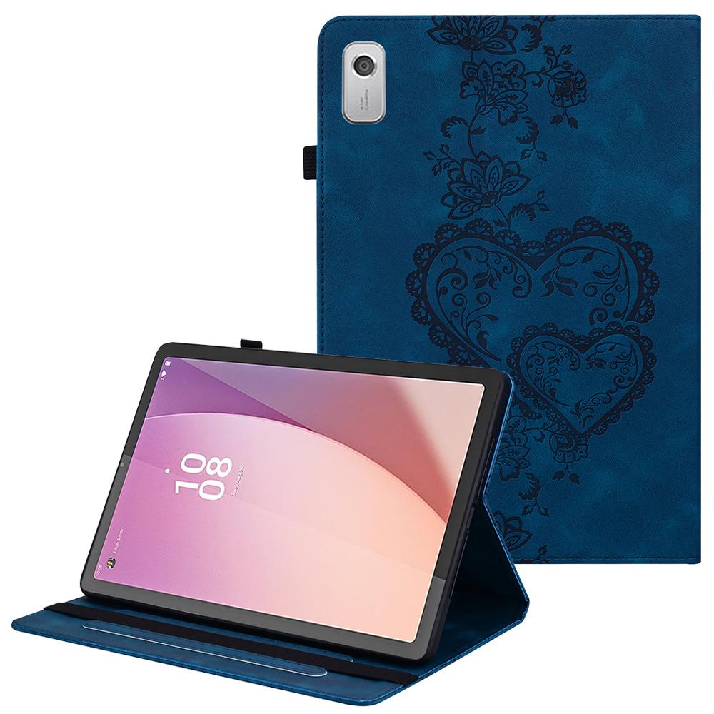 For Lenovo Tab M9 Leather Case Heart Imprint Foldable Stand Card Slot Stylus Holder Tablet Cover