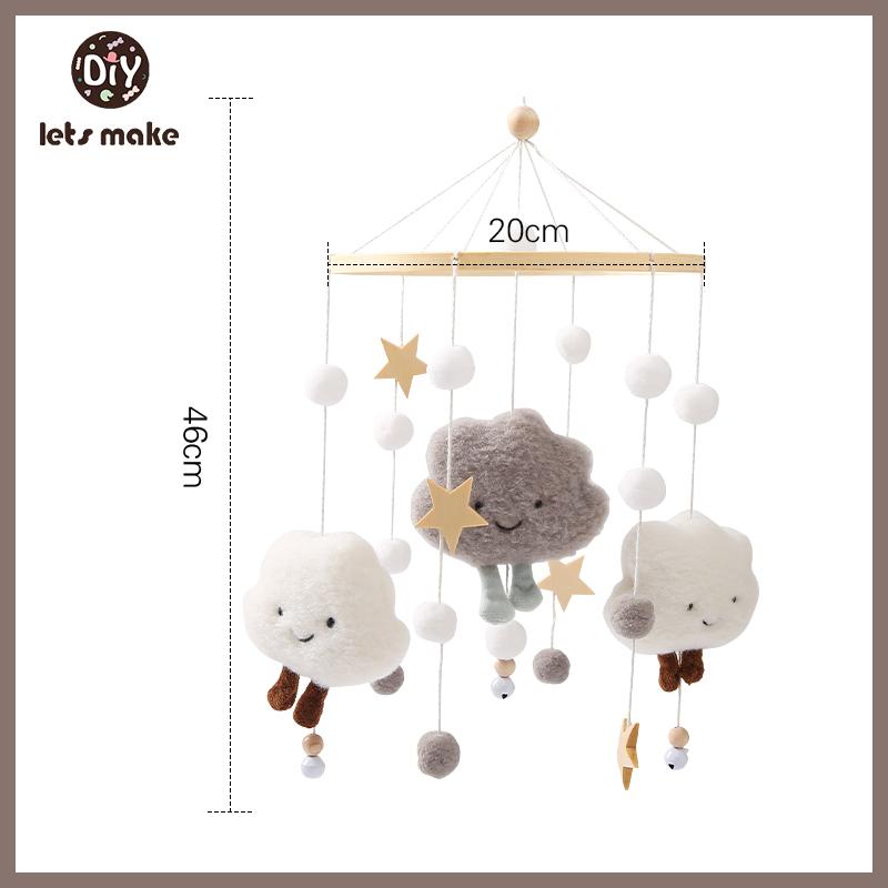 Let's Make Wooden Baby Rattles Soft Felt Cartoon Bear Cloudy Star Moon Hanging Bed Bell Mobile Crib Montessori Education