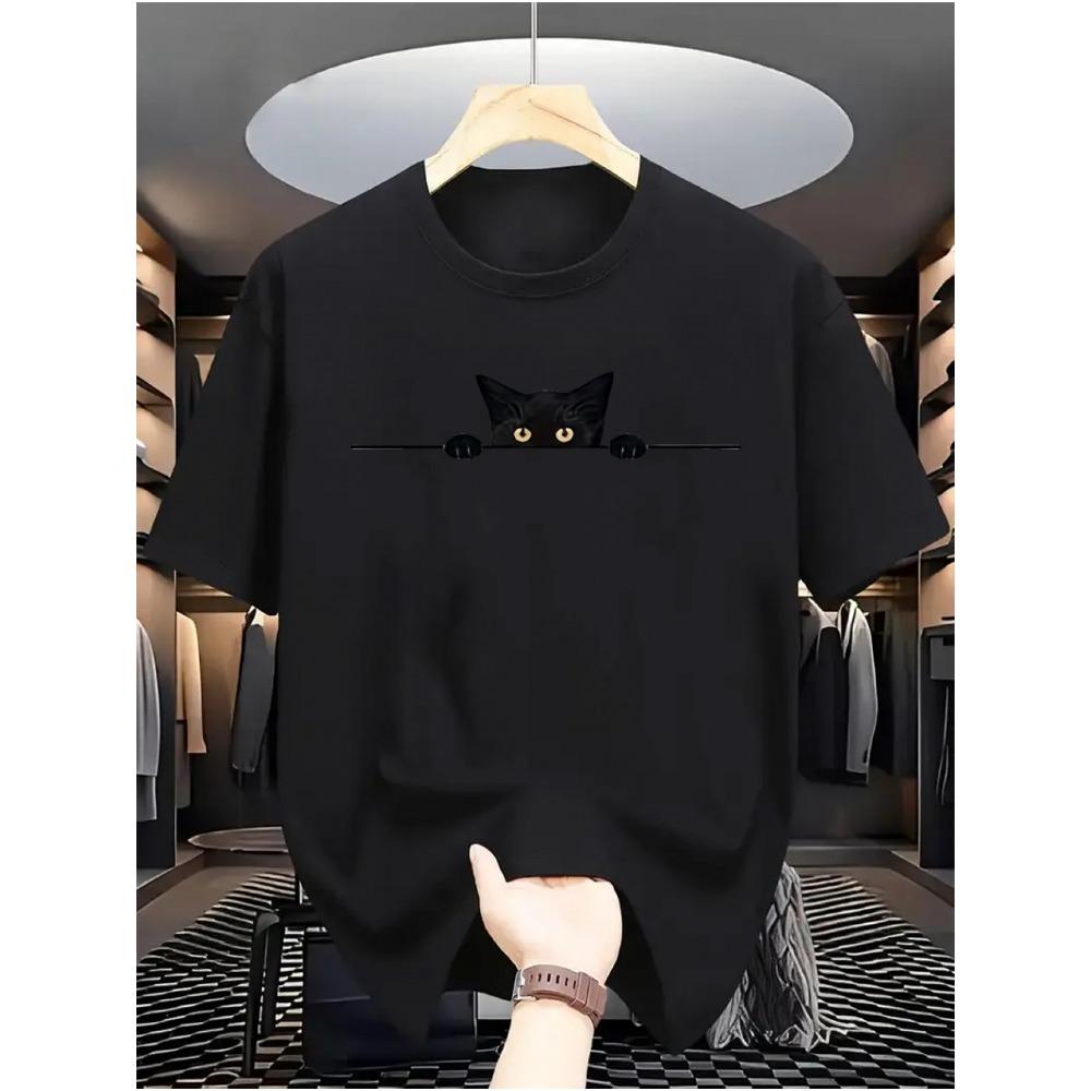 Women's Funny Cute Black Cat Meme T-Shirt Men Oversize Tee Cotton Short Sleeve Vintage Top Casual Top