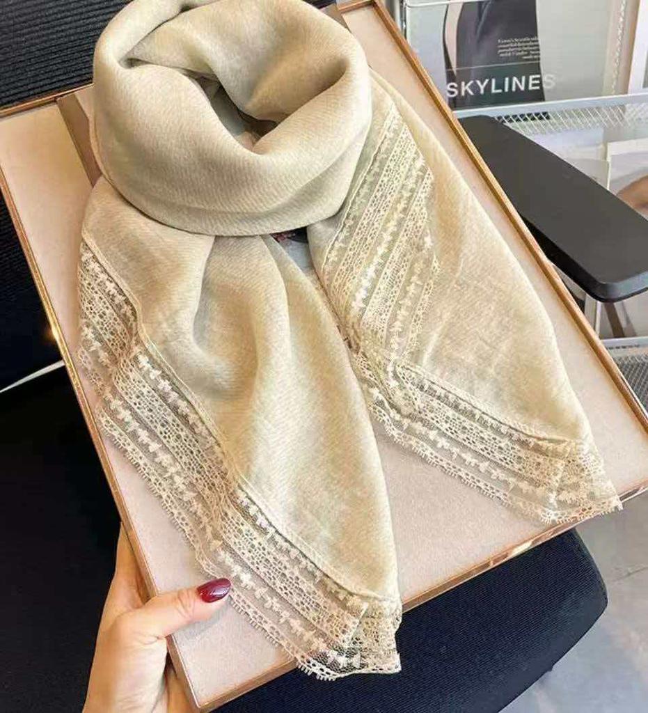 Women Solid Lace Square Scarf Linen Feel Thin Spring Autumn Shawl Sun  Elegant Versatile Neck Scarf 90x90