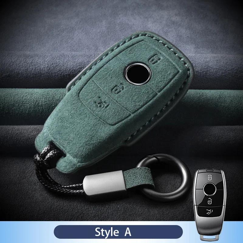 Fit For Mercedes Benz E Class W213 W205 E200 E260 E300 E320 Amg Cla Suede Fabric Genuine Leather Auto Key Fob Cover Smart Remote Housing Cover