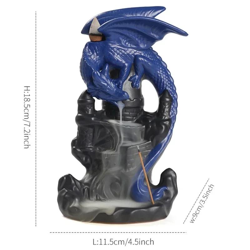 1pc Ceramic Waterfall Backflow Incense Burner with Winged Dragon Castle Design for Lucky Feng Shui Home Decor (Without Incense)