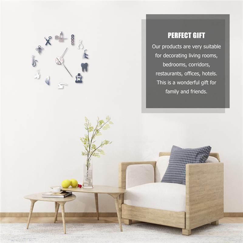 AD23-Dentist DIY Giant Wall Clock   Oversized Wall Clock Big Needle Mirror Dentist Office Decor Dentist Gift