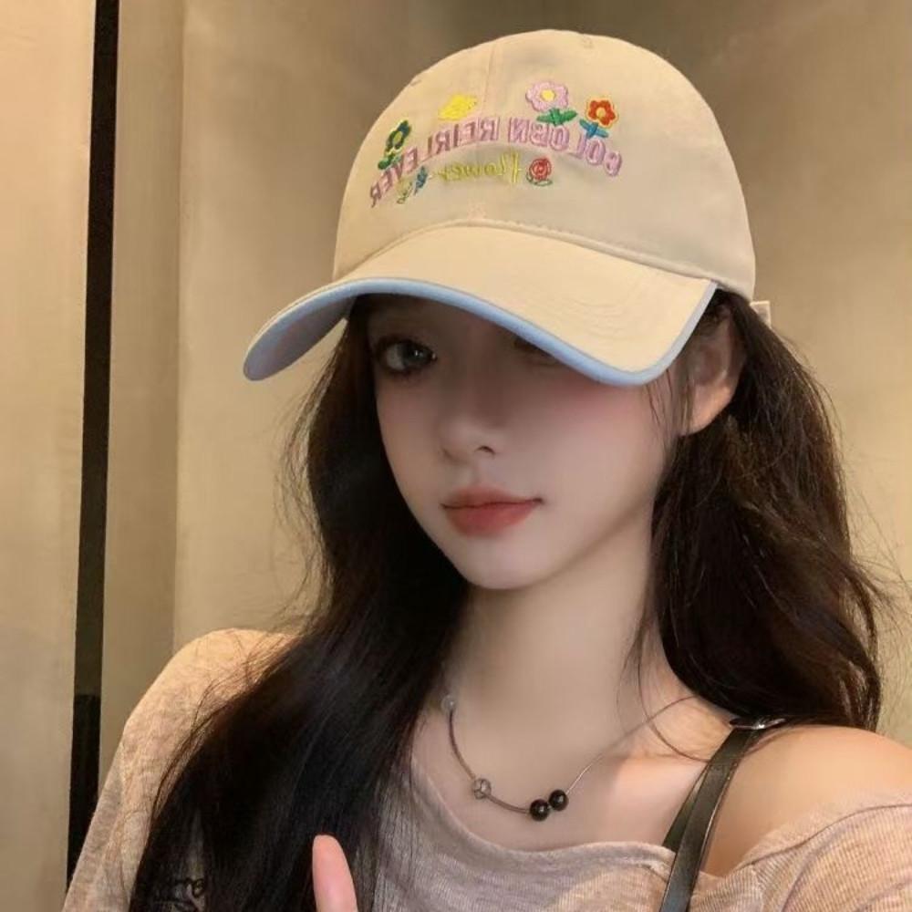 Spring Flower Baseball Cap Sweet Letter Embroidery Fashionable Women's Sun Protection Duckbill Cap