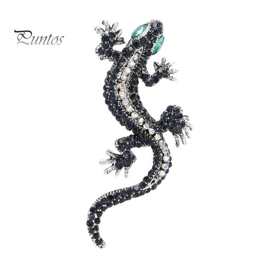 Exaggerated Gecko Shape Brooch Shining Rhinestones Inlaid Pin Faux Silk Shawl Buckle Dress Badge Outfit Accessories