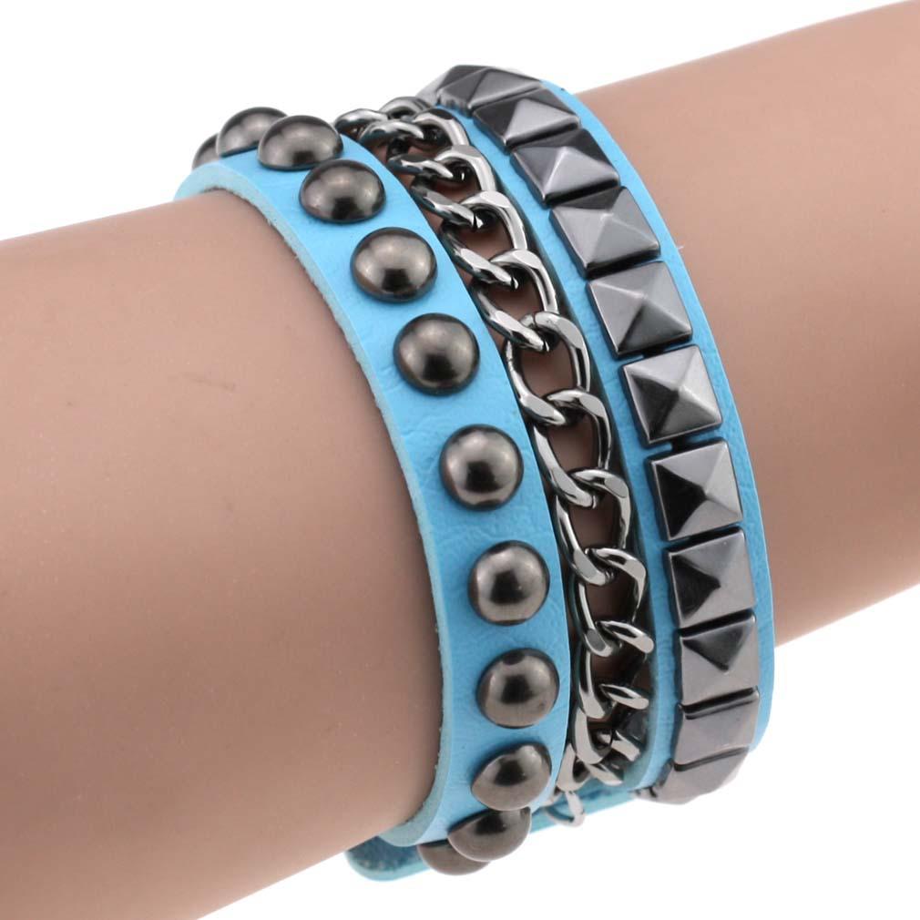 Punk Zeug Leder Nietarmband Männer Frauen Kettenmanschetten Armband Goth Schmuck Cosplay Emo Gothic Accessoires