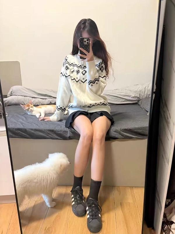 Unisex High-End Fair Isle Ethnic Style Loose Cardigan Sweater for Autumn and Winter