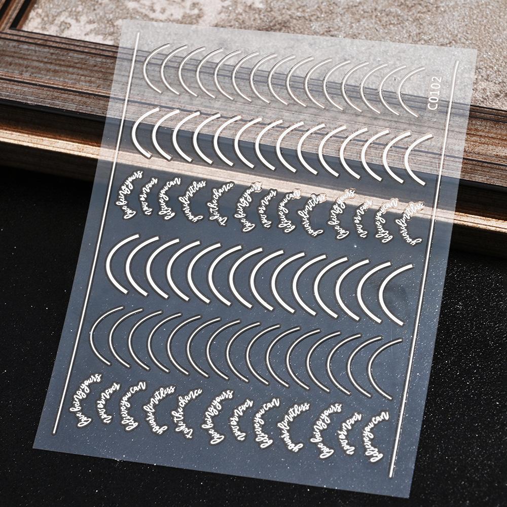 Xiaohongshu French Simple Line Manicure Sticker Imitation Metal Accessories Gold And Silver Adhesive Self-Adhesive Nail Sticker