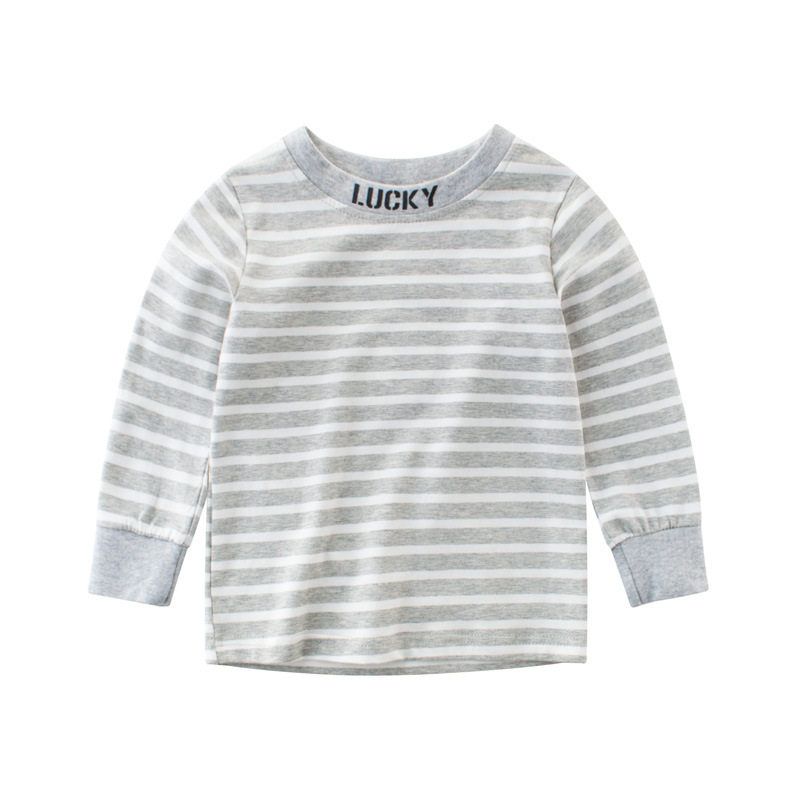 27Kids Autumn Long Sleeves Lycra Cotton Striped Shirt Children s Clothing Light gray 140