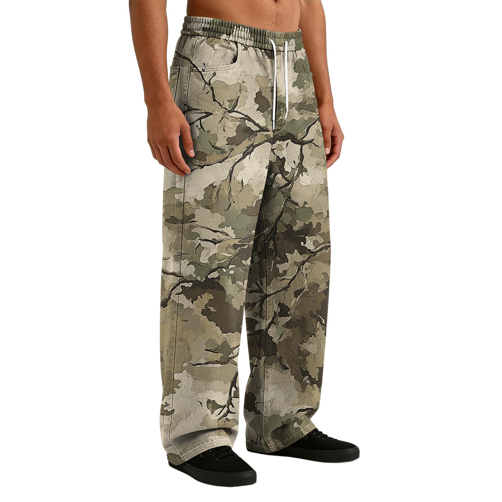 

Men s Casual Stretch Waist Drawstring Straight-Leg Pants S