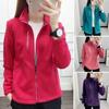 Women Polar Fleece Jacket Stand Collar Zipper Pockets Thick Plush Thermal Cardigan Sport Style Long Sleeves Zip Up Coat for Exercise Jogging