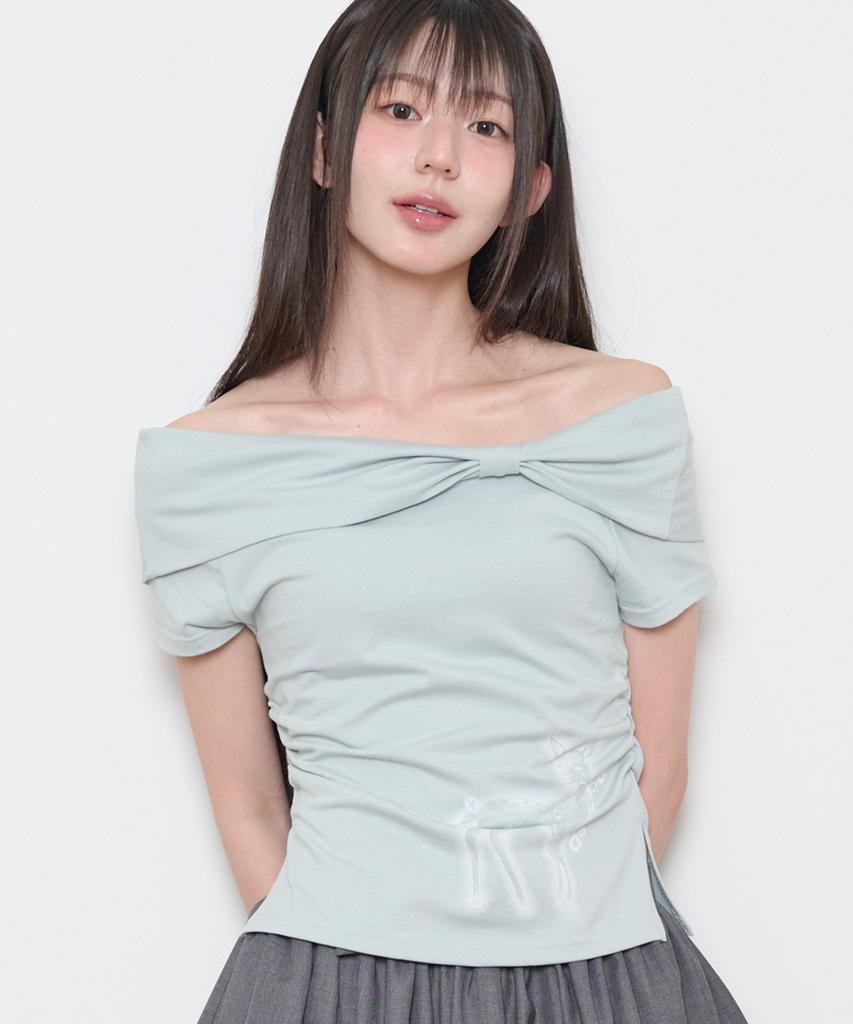 ILLIGO Saeso Dear Bow Off-Shoulder Tee Mint