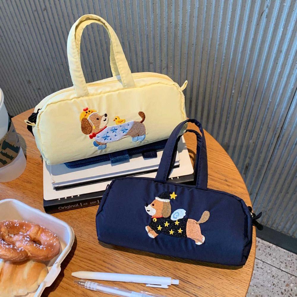 Embroidered Dog Cartoon Pencil Case Print Desktop Storage Korean Style Pen Bag Large Capacity Stationery Storage
