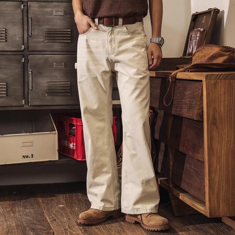 Jie Leinong Men s American Retro Washed Flared Jeans 28