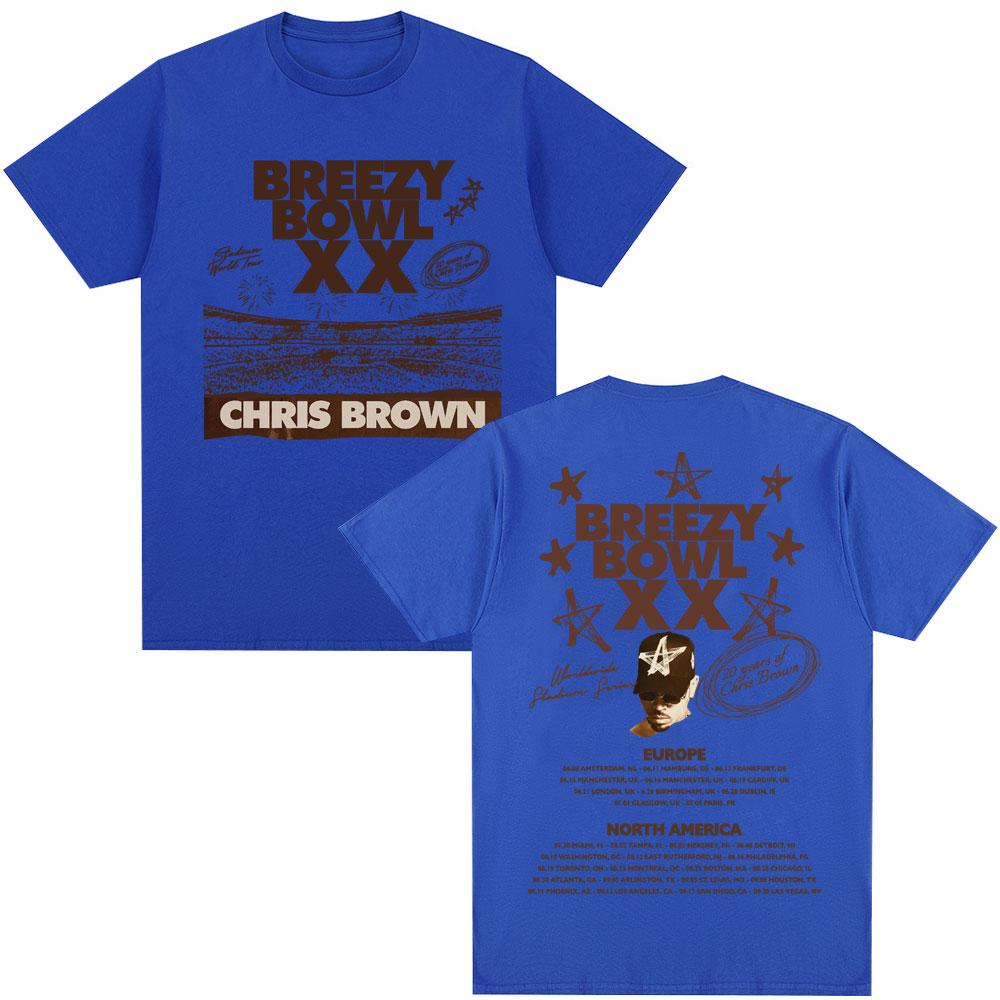 Rapper Chris Brown Breezy Bowl XX Tour 2025 T Shirt Men's Hip Hop Retro Short Sleeve Oversized Cotton Casual T-shirt Streetwear