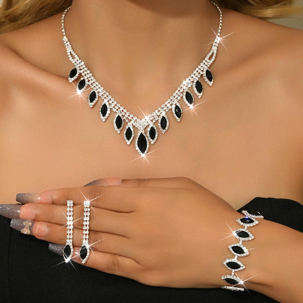 Mode Brautaccessoires Hochzeitskleid Zubehör Schmuckset Ohrringe Halskette Armband Ring Set