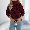 Women S Leopard Print Long Sleeve High Neck Casual Sweater