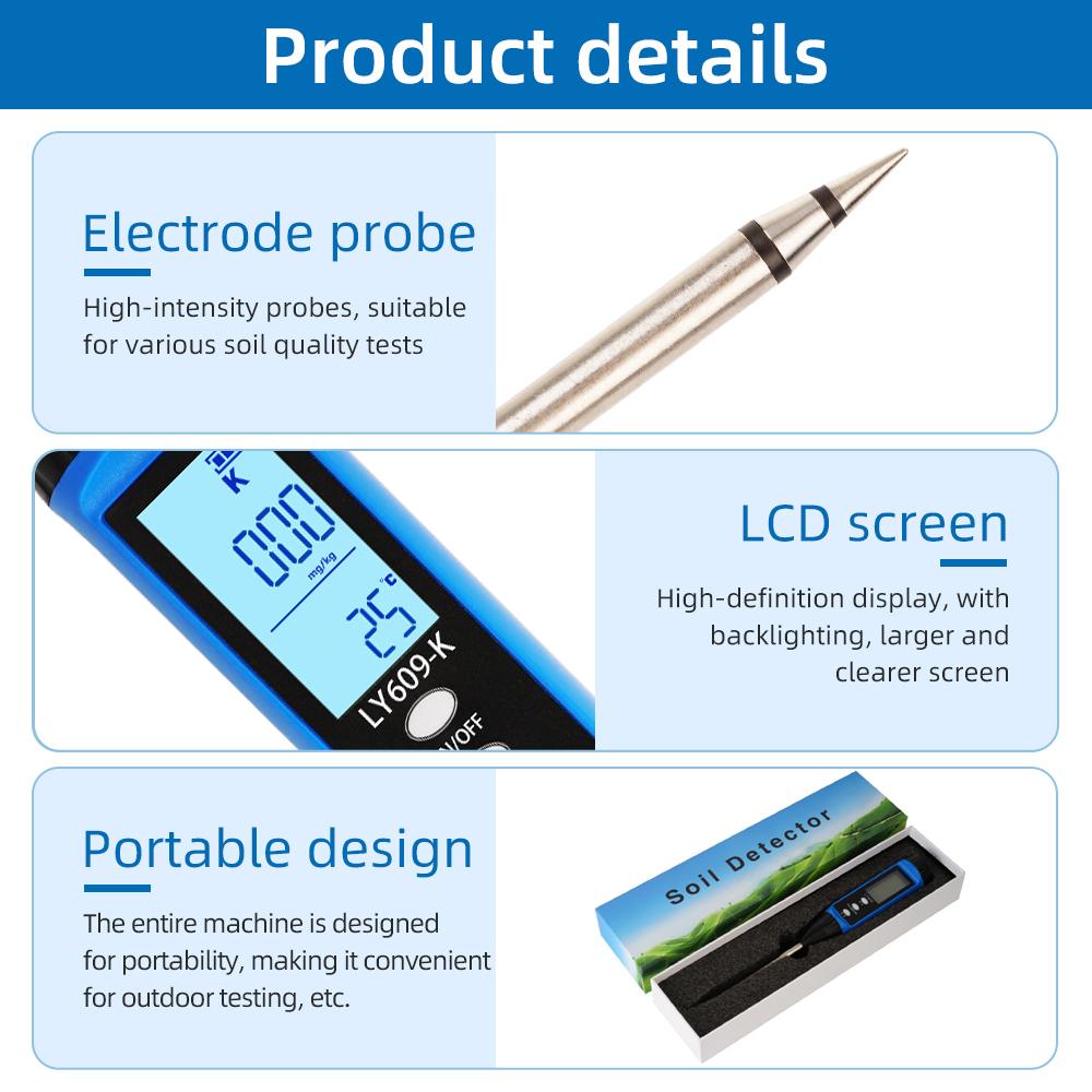 LY607 Soil NPK Tester LCD Backlight Soil Detector Nitrogen/Phosphorus/Potassium Analyzer Meter NPK Analyser for Greenhouse