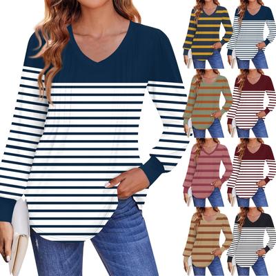 Women'S Puff Long Sleeve Shirts Pleated V Neck Fall Tunic Long Sleeve Printed Tops