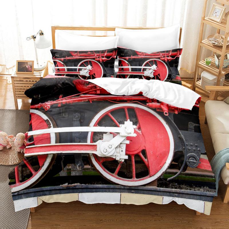 Steam Locomotive, Old-Fashioned, Shabby Train, Transportation, Digital Printing, Three-Piece Bed Sheet