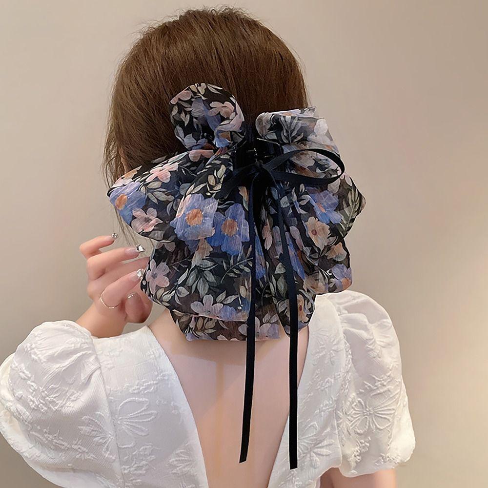 French Style Grab Clip Back Head Hair Clip New Ribbon Hair Clamp  Women Girls