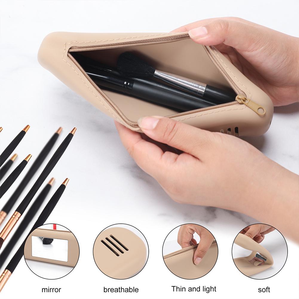 Silicone Makeup Brushes Holder Bag Zipper Make Up Brush Handbag Breathable Easy To Clean Protable Lightweight for Outdoor