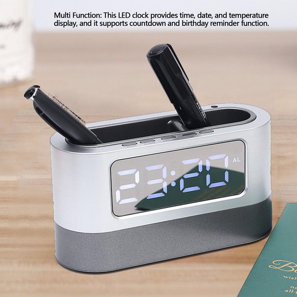 Pen Holder Alarm Clock Pen Holder Design Time Memory Time Date Temperature Display LED Clock for   Dormitory