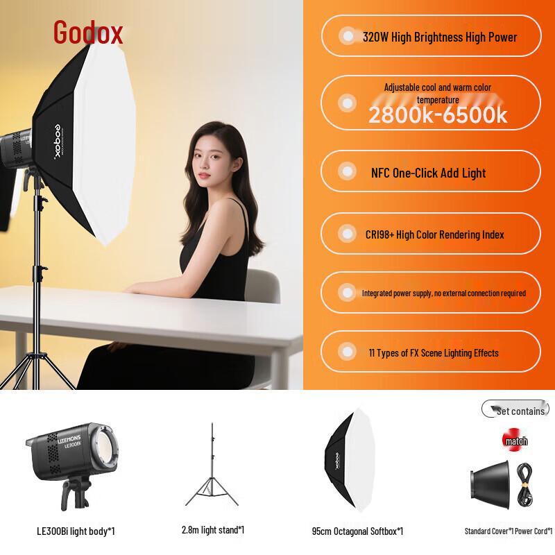 

Godox LE300Bi Bi-color LED Video Light with 90cm Octagonal Softbox