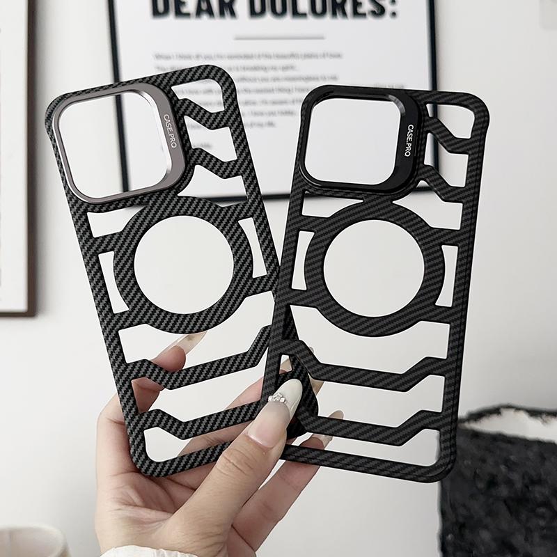 

For Magsafe Carbon Fiber Borderless Lens Bracket Heat Dissipation Shockproof Phone Case for IPhone 15 Pro Max 13 12 14 Pro Max for iphone13(6.1 ) чорний
