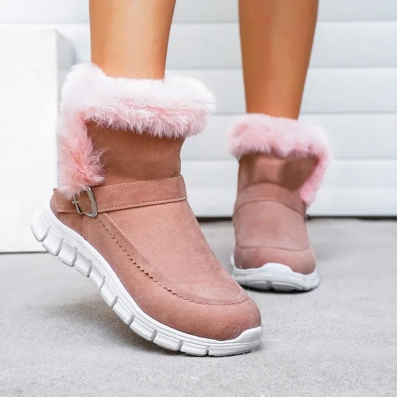 Furry Women's Boots 2024 New Winter Plush Warm Ladies Cotton Shoes Outdoor Fashionable Casual Sports Snow Boots Zapatos De Mujer