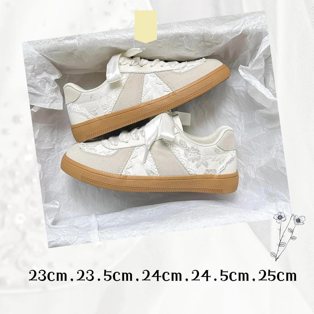 Maison de TAO Women's Lace Sneakers, Stylish Platform Ribbon Lace-Up Shoes, Cute Casual Shoes, Comfortable to Walk in, Non-Slip (Pink, Size 24.5 cm)