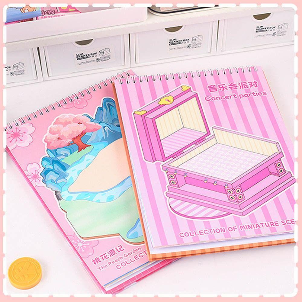 PET Landscape Sticker Book Visual Stacking 3D Pocket Cabin Scene Stickers  Kids