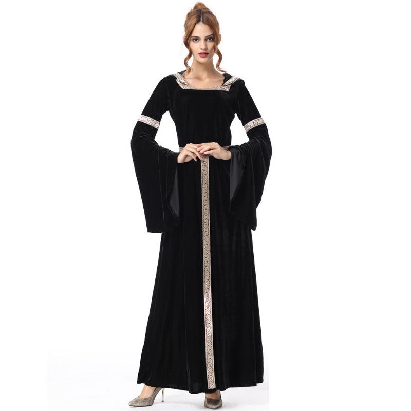 Halloween Vintage Court Costume Adult Black Witch Game Suit Witch Adult Witch Hooded Dress