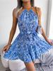 O Neck Printed Dress High Waist Elegant Flounce Dress for Women Sleeveless Loose Dresses Causal Dress