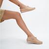 Flache Lederschuhe aus echtem Leder in Beige für Damen