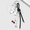 Y2K Exquisite Bow Cherry Pendant Keychain Black Woven Rope Knot Keyring Trendy Key Holder Bag Charm Handbag Pendant For Girls