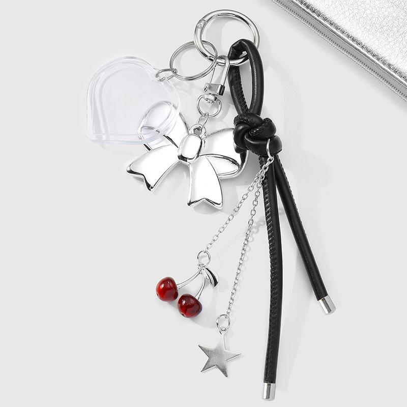 Y2K Exquisite Bow Cherry Pendant Keychain Black Woven Rope Knot Keyring Trendy Key Holder Bag Charm Handbag Pendant For Girls