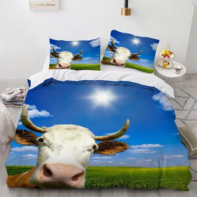 Copripiumino Mucca Scozzese Matrimoniale/Queen Size, Set Biancheria da Letto Animale da Fattoria Toro, Divertente Carino Erbivori Copripiumino Per Bambini e Bambine