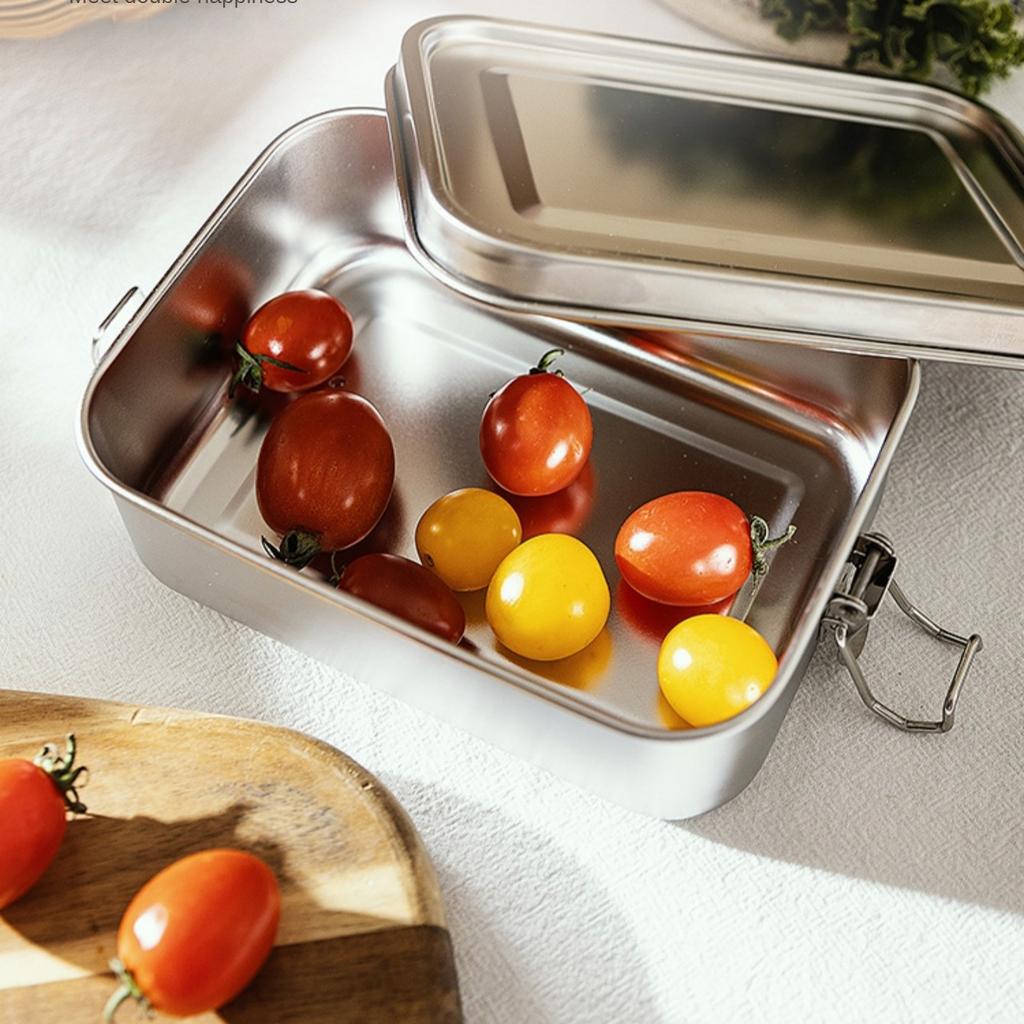 Stainless Steel Square Lunch Box Sealed Insulation Bento Box Lunch Box Canteen Large Capacity Compartment Lunch Box