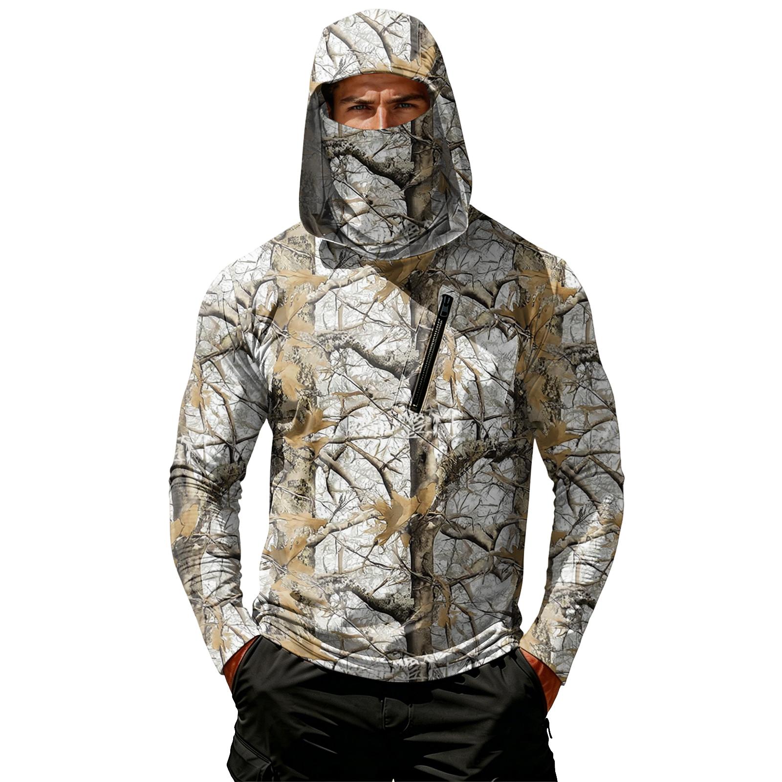 

Men s Casual Leaf Camouflage Print Hooded Long Sleeve Sun Protection Shirt Lightweight Breathable Outdoor Pullover Top XXL