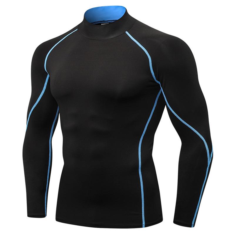Men's High-Neck Fitness Sports T-Shirt Stretch and Quick-Drying Stand-Up Collar Sweater Long Sleeves