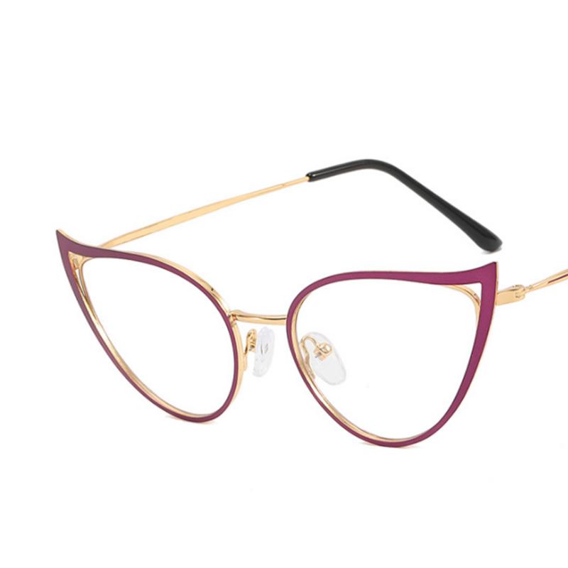 

Metal Hollow Cat Eyes Frame Clear Glasses Women Myopia Nerd Spectacles -0.5 -1.0 -2.0 To -6.0 No degree 0